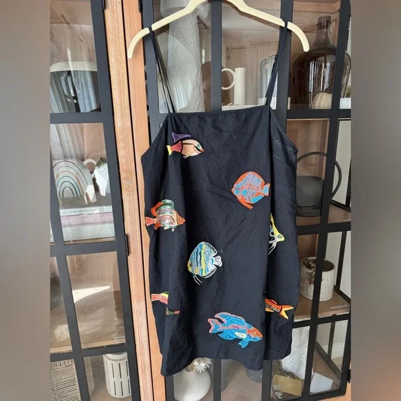 Anthropologie Celandine Sea Life Embroidered Mini Dress fish beaded a-line